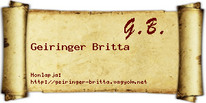 Geiringer Britta névjegykártya